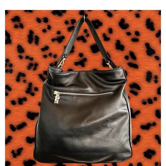 Moda Luxe Vegan Leather & Suede Large Slouchy Hobo Bag Black With Gold Hardware - Picture 11 of 15